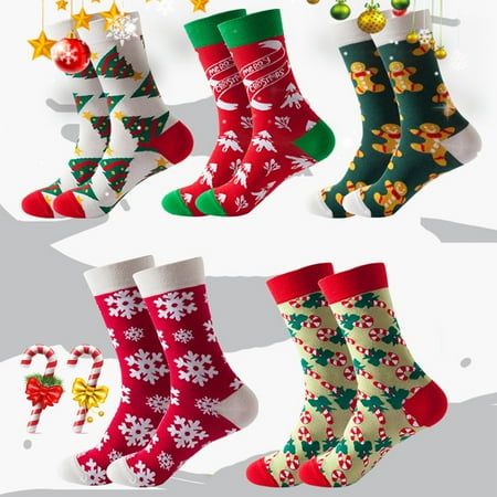

D-GROEE 1 Pair Womens Christmas Socks Mid Calf Novelty Holiday Socks Fun Colorful Festive Crew Slipper Socks for Daily Wear