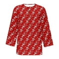 thumbnail image 5 of Fznquz Womens 3/4 Sleeve Tops and Blouses Loose Fit Red Casual T Shirt Floral Button Crewneck Womens Winter Clothes,L, 5 of 7