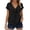 Black, variant on Women's Summer Solid Color Short Sleeve Faux Linen Tie Bow Top, V Neck Loose Casual Lightweight Blouse Light Blue S