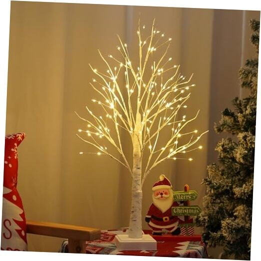Jollup 24" LED Artificial Tree Lamp with Timer, DIY Birch Tree with LED Lights