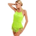 thumbnail image 4 of YIZYIF Womens Halter Neck Spaghetti Straps Tassels Dance Leotard Bodysuit Backless Zippered Latin Jazz Dance Costume, 4 of 7