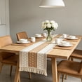 thumbnail image 6 of Linen Striped Table Runner with Fringe, Boho Rope Patchwork Dining Table Decor, Rustic Runner for TV Cabinet Coffee Table Sideboard, 6 of 6