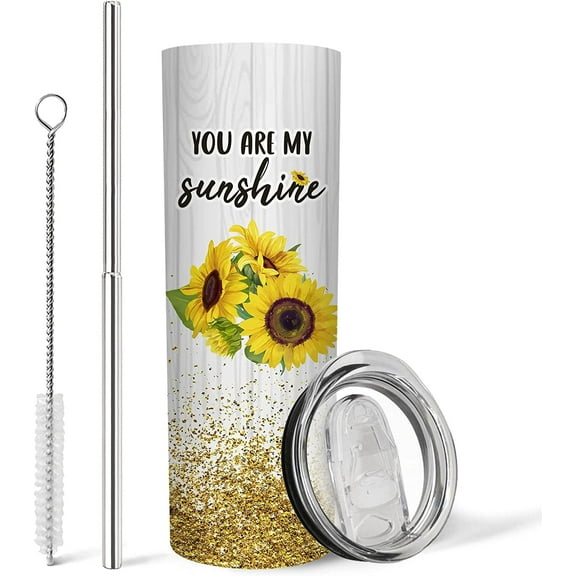 Sunflower Tumbler with Lid and Straw - Cute Sunflower Tumbler - Sunflower Cups Tumbler - Sunflower Cups - Sunflower Mug - 20oz Insulated Stainless Steel Double Wall Gifts for Sunflower Lover