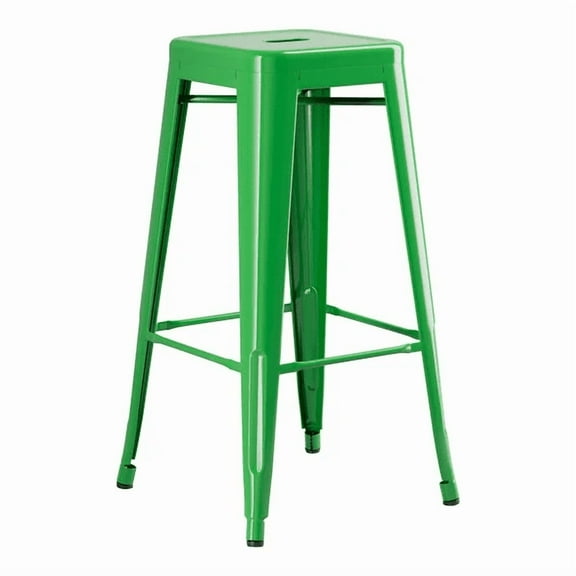 30'' High Backless Green Metal Restaurant Barstool For Indoor or Outdoor Use