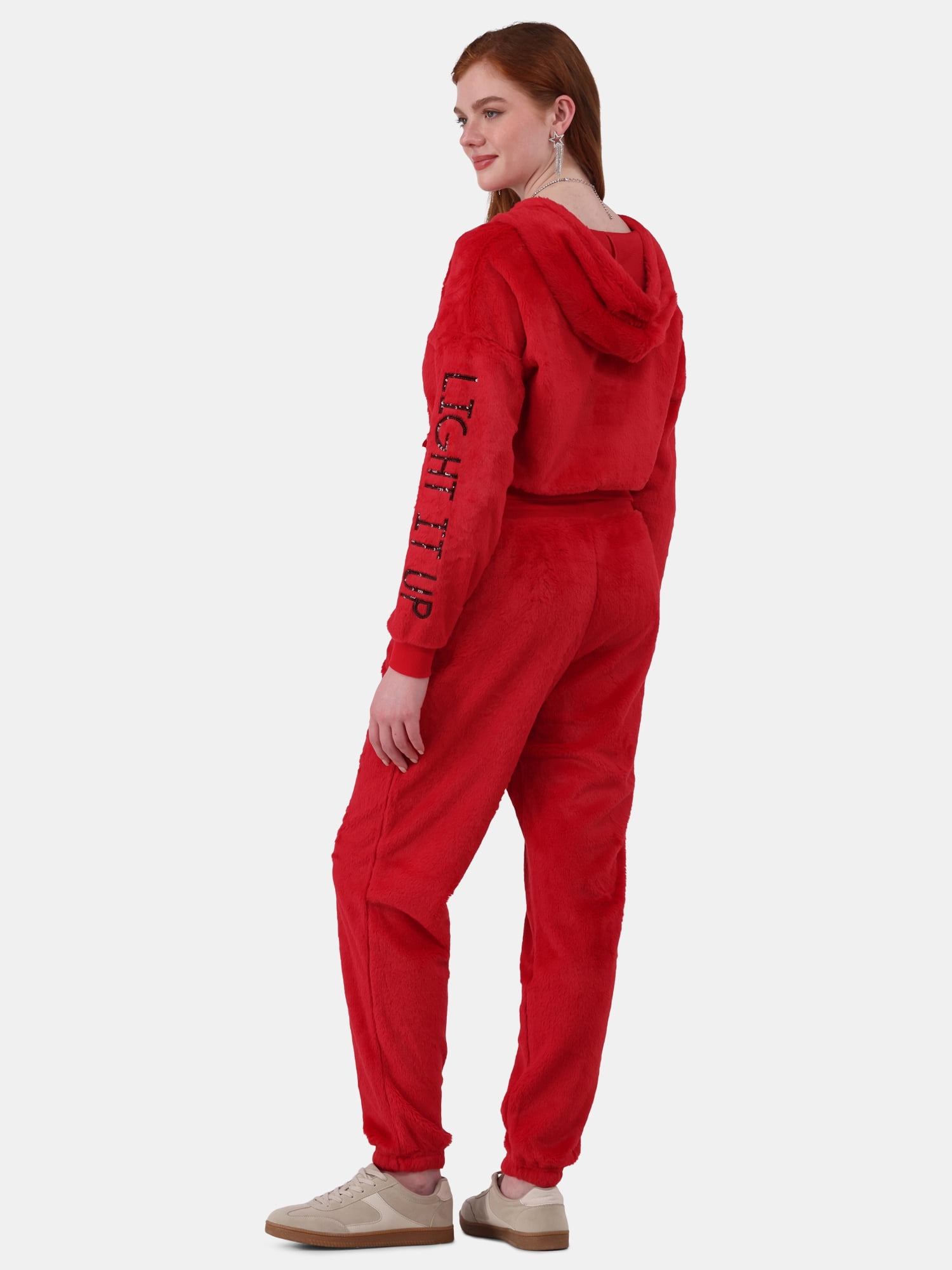 No Boundaries Faux-Fur Christmas Track Suit, 2-Piece, Women's and Women's Plus