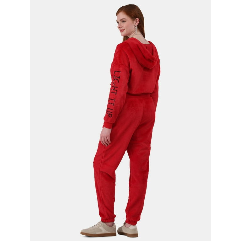 No Boundaries Faux-Fur Christmas Track Suit, 2-Piece, Women's and