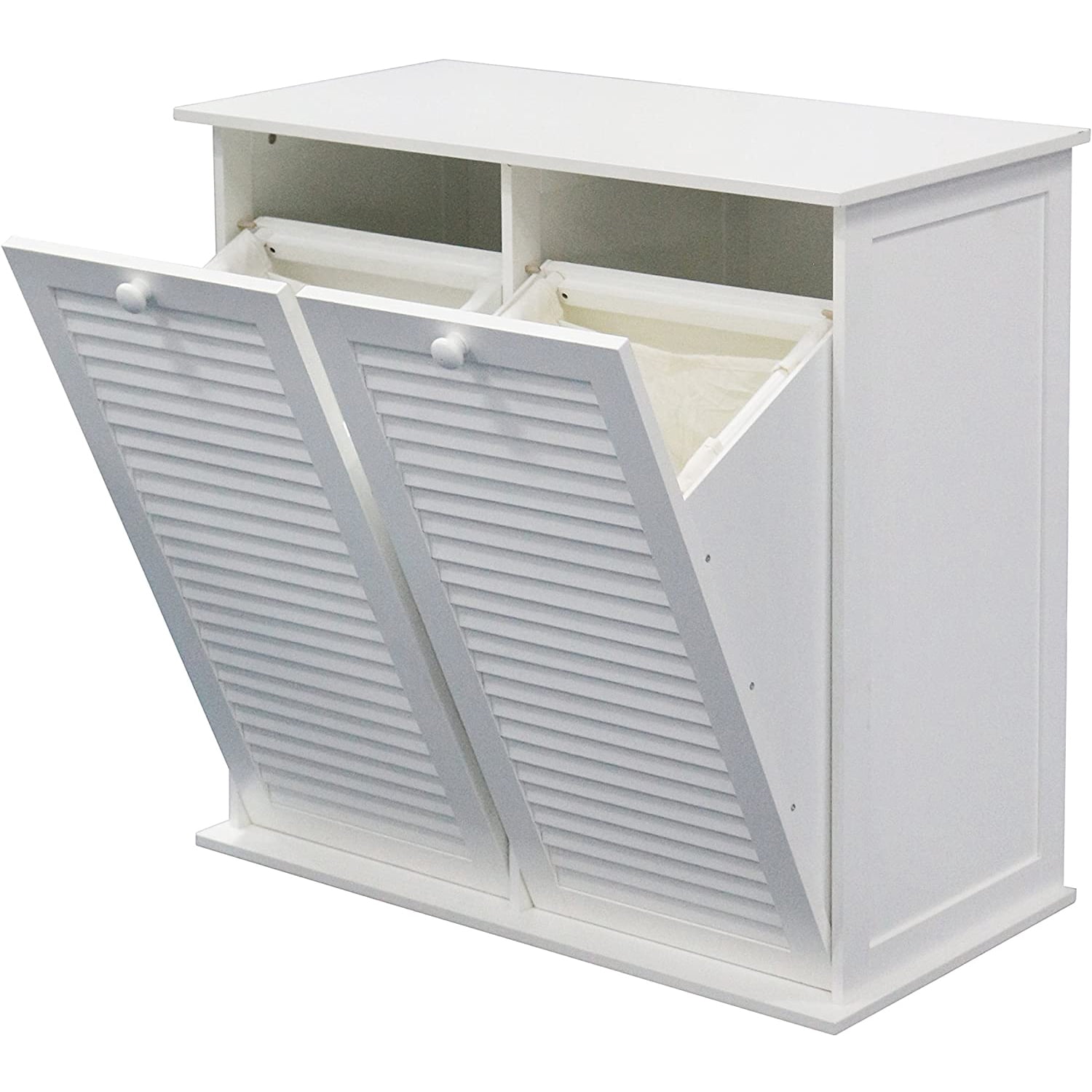 eHemco Dual Basket Tilt Out Laundry Clothes Sorter with 2 Removable Cotton Bags, White