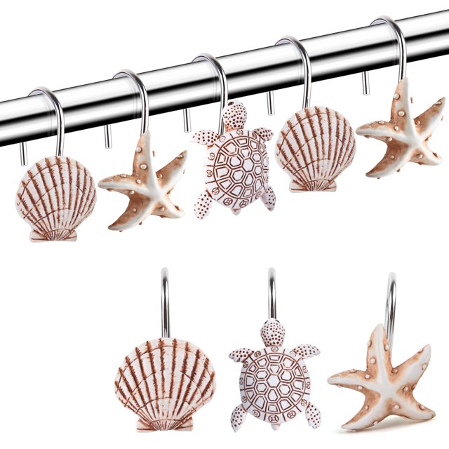 Ganchos para cortinas de ducha GIFZAA Seashell Turtles, paquete de 12
