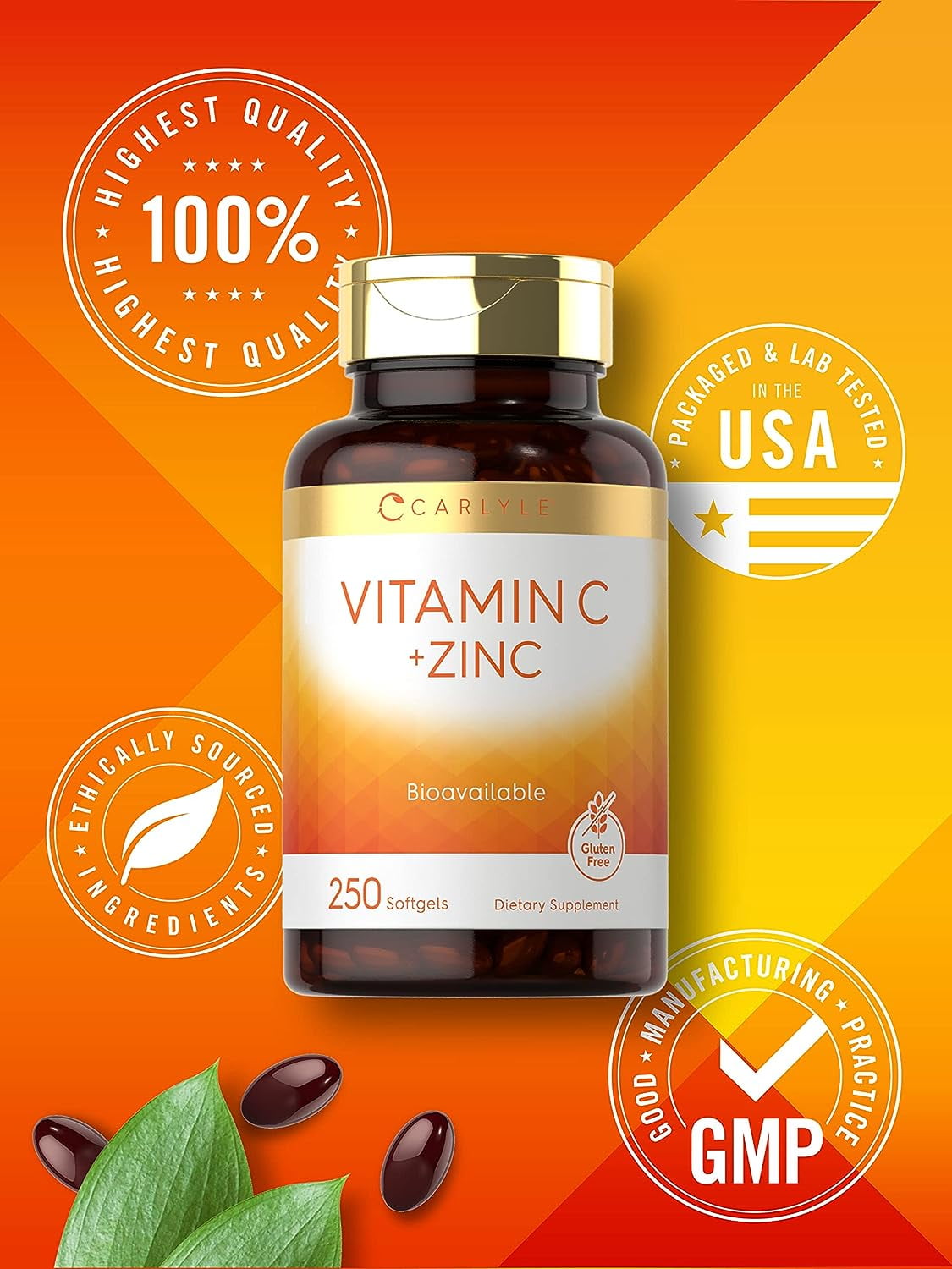 Vitamin C with Zinc | 280mg | 250 Softgels | Value Size | by Carlyle