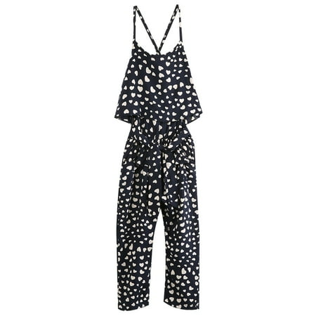 

Ehfomius Girls Fashion Casual Summer Romper Strap Sleeveless Jumpsuit Love Heart Print Clothes