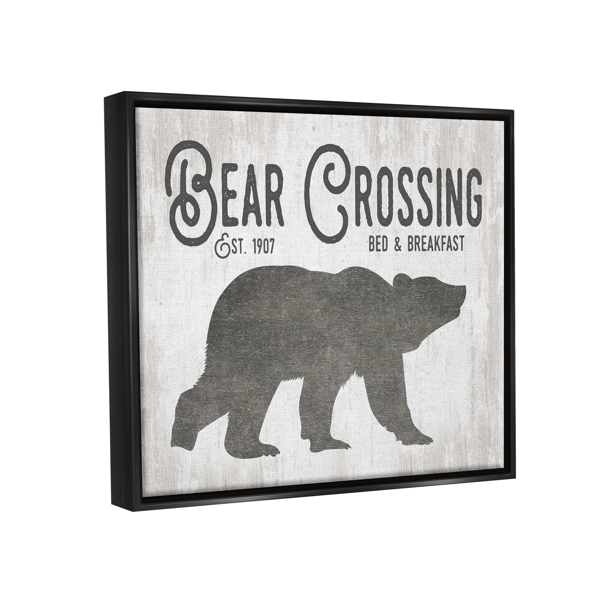 Stupell Industries Bear Crossing Silhouette Wildlife Rustic Cabin Signage Graphic Art Metallic Gold Floating Framed Canvas Print Wall Art, Design by Lettered and Lined