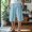 Sky Blue, variant on WWV Men Capri Pants Cropped Pants Men Pocket Drawstring Elastic Waist Trousers Solid Color Trendy Loose Weekend Travel Cotton Linen Pants Army Green L