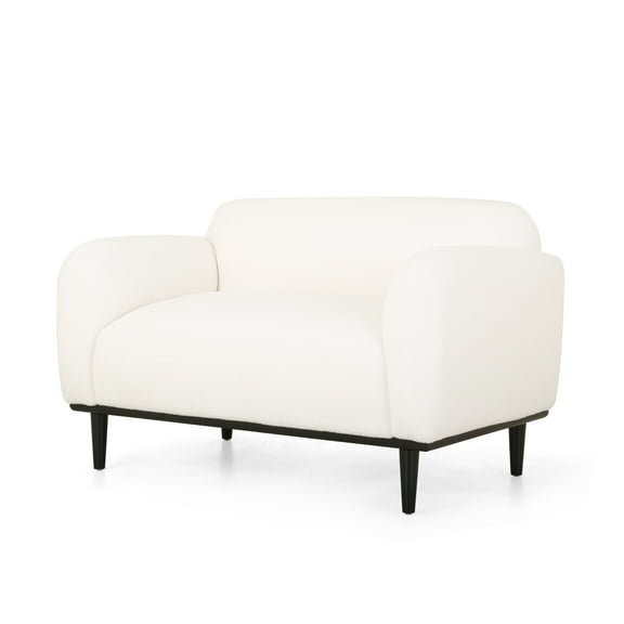 Sandee Contemporary Upholstered Loveseat, White Boucle Fabric and Matte Black