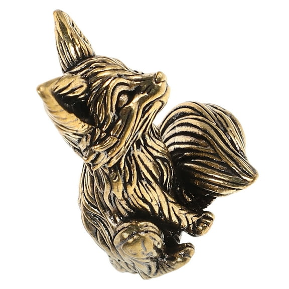 Solid Brass Fox Statue Miniature Animal Sculpture Decoration Miniature Brass Fox Model Desktop Decoration Small Animal Statue Cute Fox Model