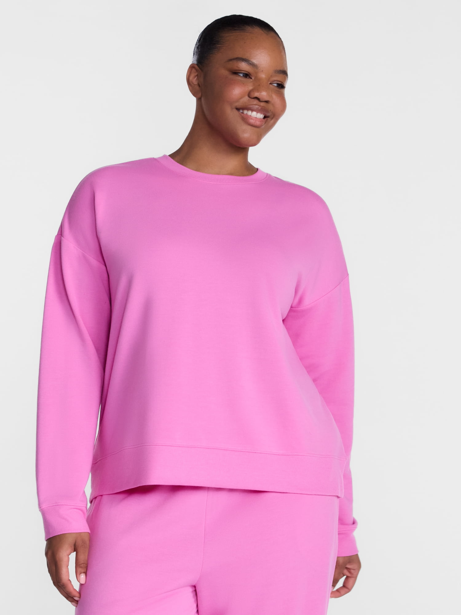 Joyspun Women's Fleece Lounge Sleep Top with Long Sleeves, Sizes XS-3X