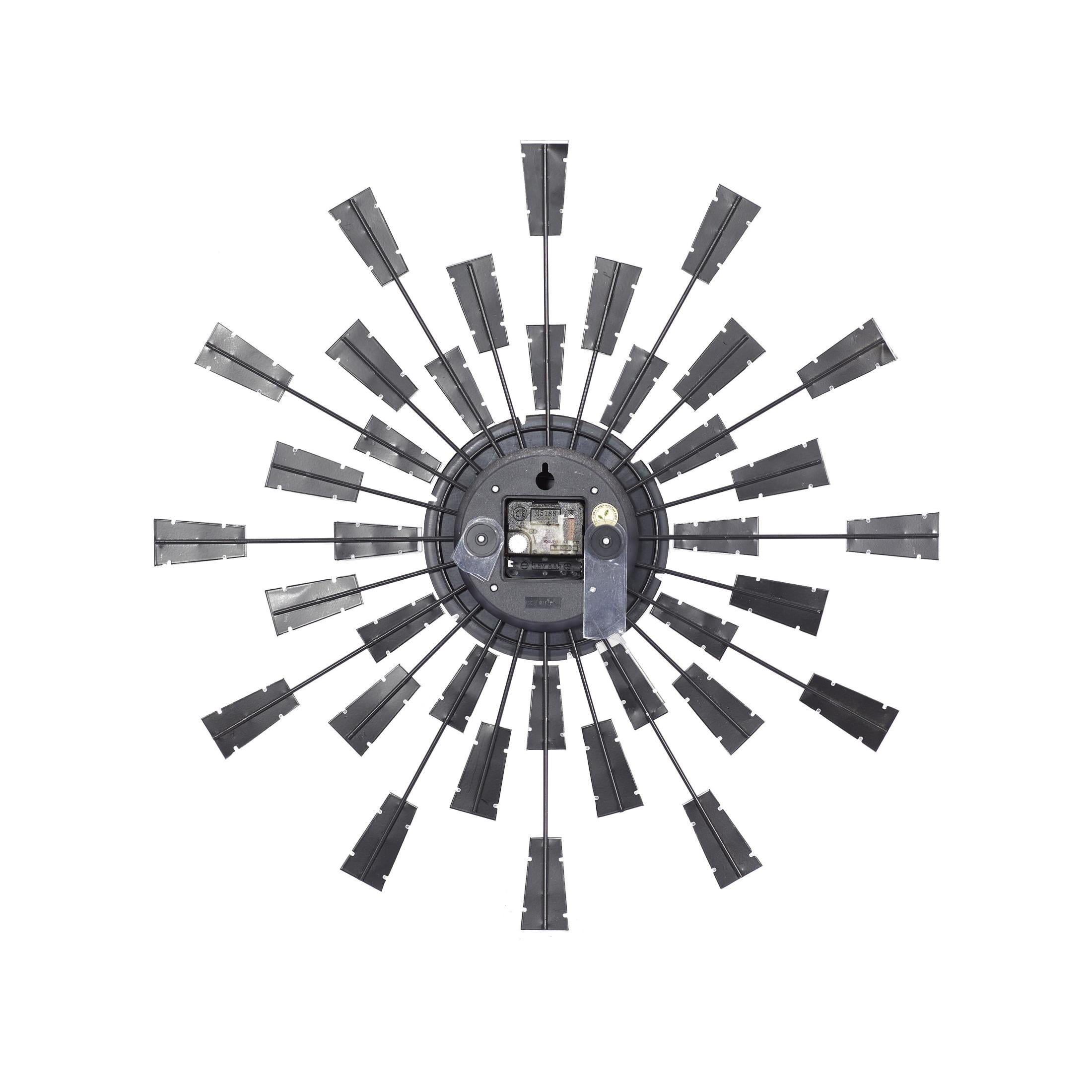 DecMode 22" Brown Metal Starburst Starburst Wall Clock with Silver Accents