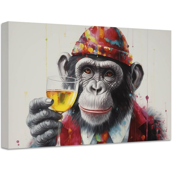 ZHONGYUTONG Monkey Canvas Wall Art Abstract Animal Picture Prints Watercolor Monkey Poster for Office Home Decor Framed (12.00" x 18.00")