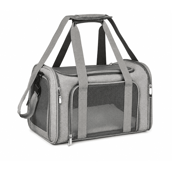 Large Soft Sided Pet Carrier for Cats, Dogs and Puppies up to 25 Lbs, Portable Travel Carrier, Grey