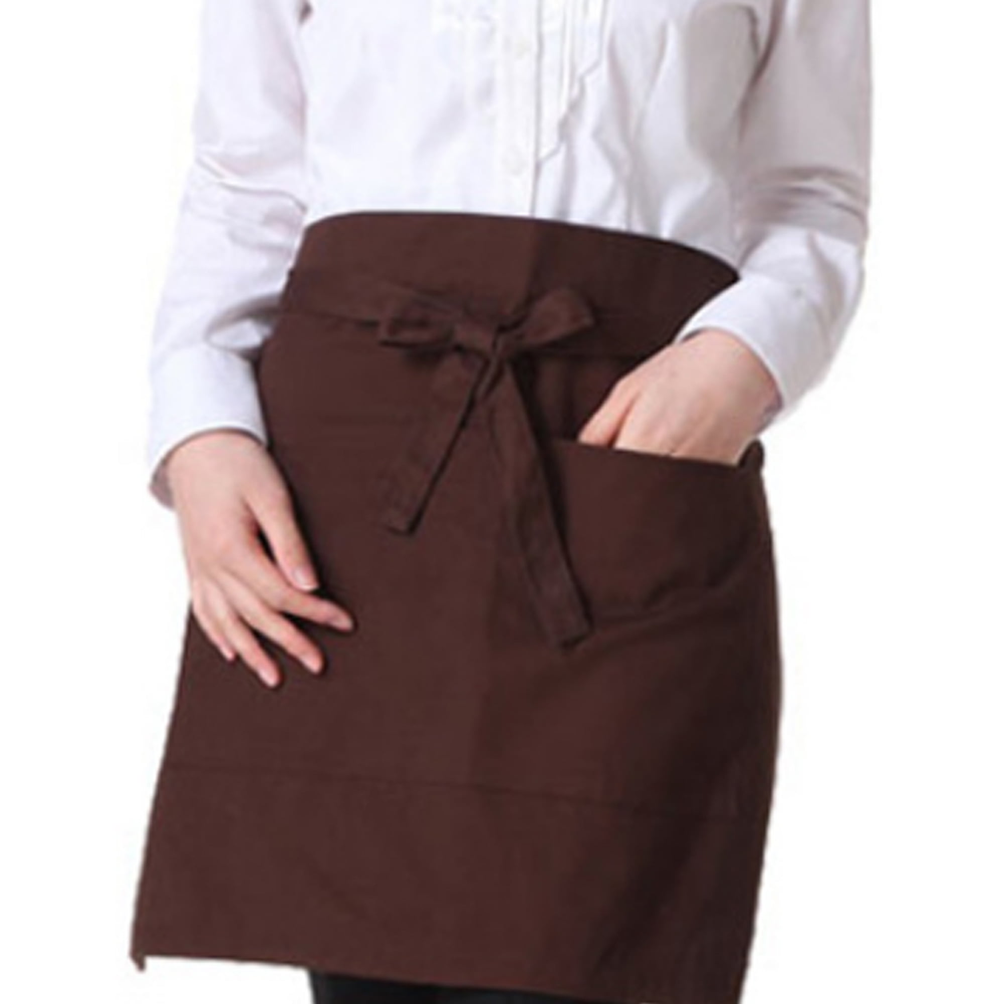 Unisex Half Short Waist Canvas Apron Kitchen Cafe Waitress Waiter With 3 Pockets 