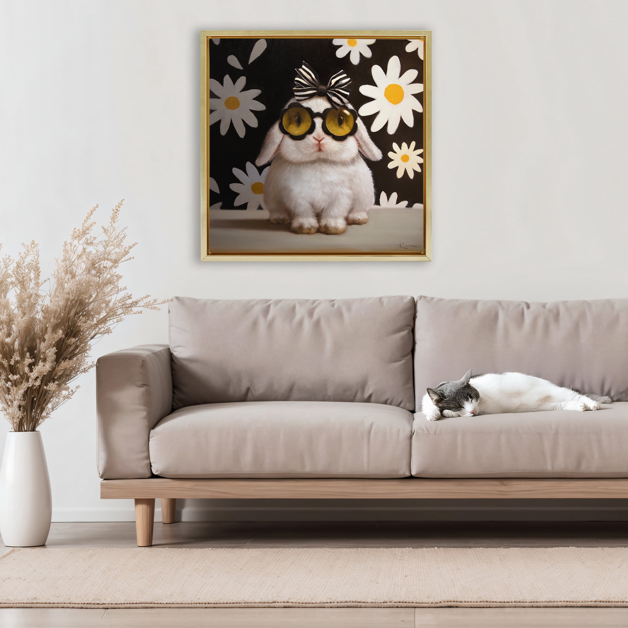 Stupell Industries Boopsie Daisy Bunny Gold Framed Floater Canvas Wall Art, design by Lucia Heffernan