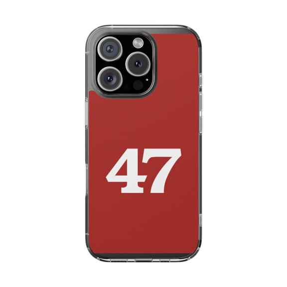 DistinctInk Clear Hybrid Case for Apple iPhone 16 Pro (6.3" Screen) - Red and White 47 President Design - Wireless Charging Compatible