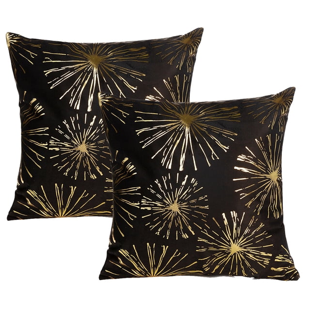 Juego de 2 fundas de almohada decorativas de color negro y dorado de 18 x 18 pulgadas, funda de cojín para sofá, decoración del hogar, juego de fundas de almohada para sala de estar