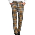 thumbnail image 2 of Pantalones rectos de corte recto con estampado de cuadros y bolsillos para hombre, pantalones casuales con botones, 2 of 9
