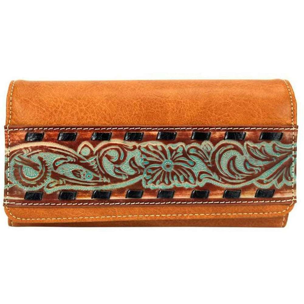Montana West Womens Leather Wallet Clutch Western Tooled Studded w Hair
