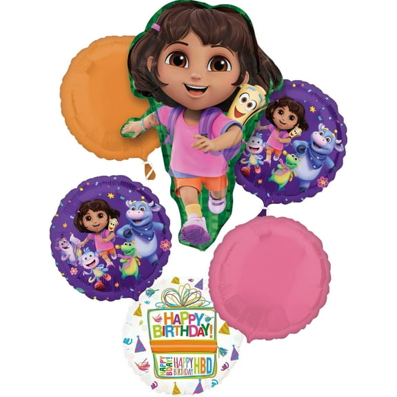 Anagram Dora's Birthday Party Supplies 6pc Foil Balloon Bouquet Decorations