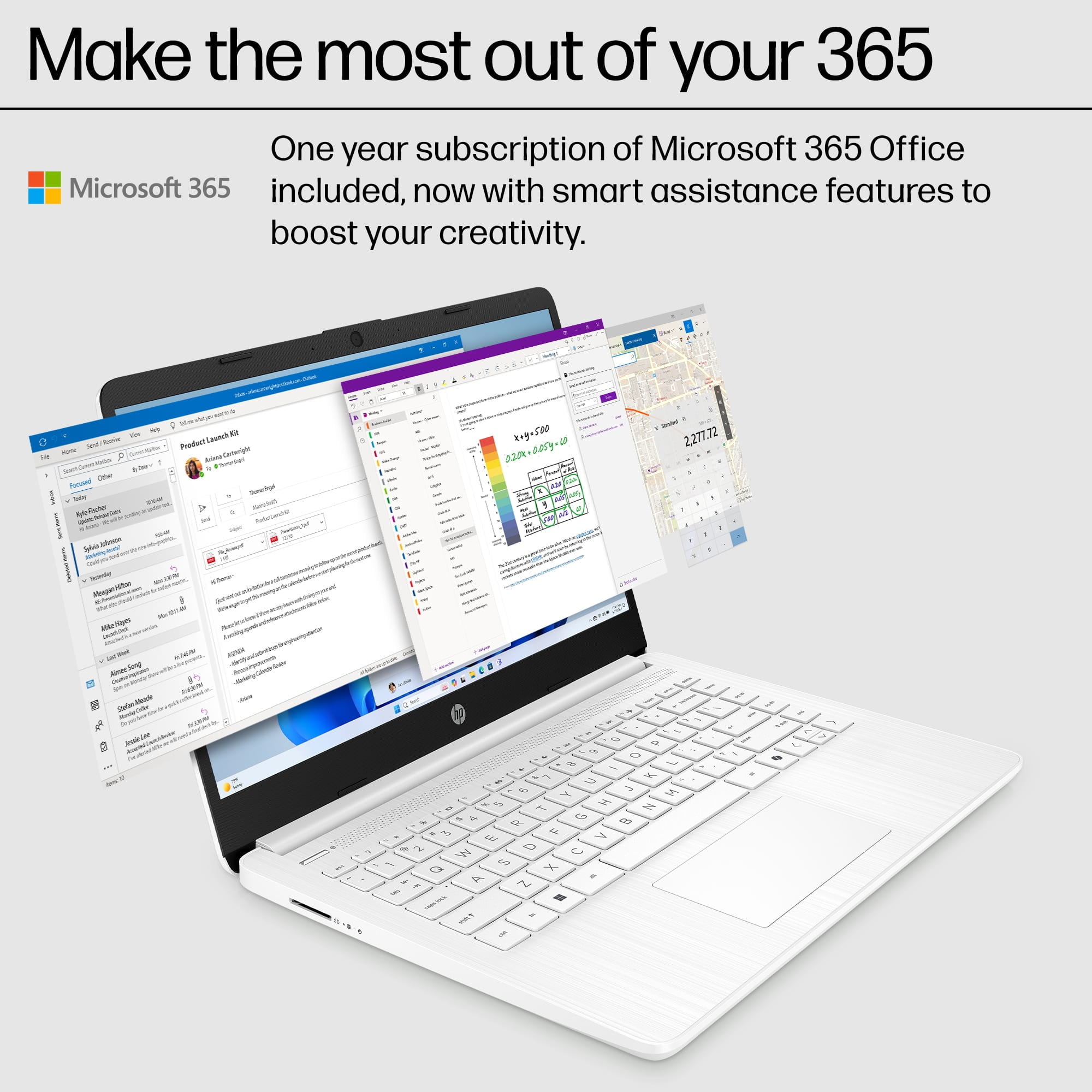 HP 14 inch Laptop Ultra Thin, Microsoft Office 365 included, Intel N4500 Processor, 16GB RAM, 64GB SSD, HDMI, Windows 11 S, Free Wireless Mouse (White)