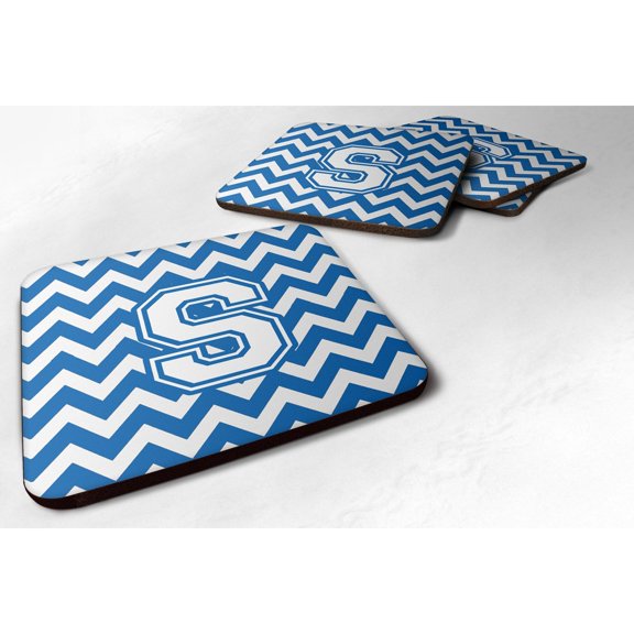 Carolines Treasures CJ1045-SFC Letter S Chevron Blue and White Foam Coaster Set of 4 3 1/2 x 3 1/2 multicolor