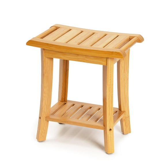 Banco de ducha Unibambou de bambú con estante de almacenamiento natural pequeño