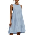 thumbnail image 1 of Vestido informal sin mangas para mujer - Vestido camiseta mini con cuello redondo, plisado y bolsillos, 1 of 2