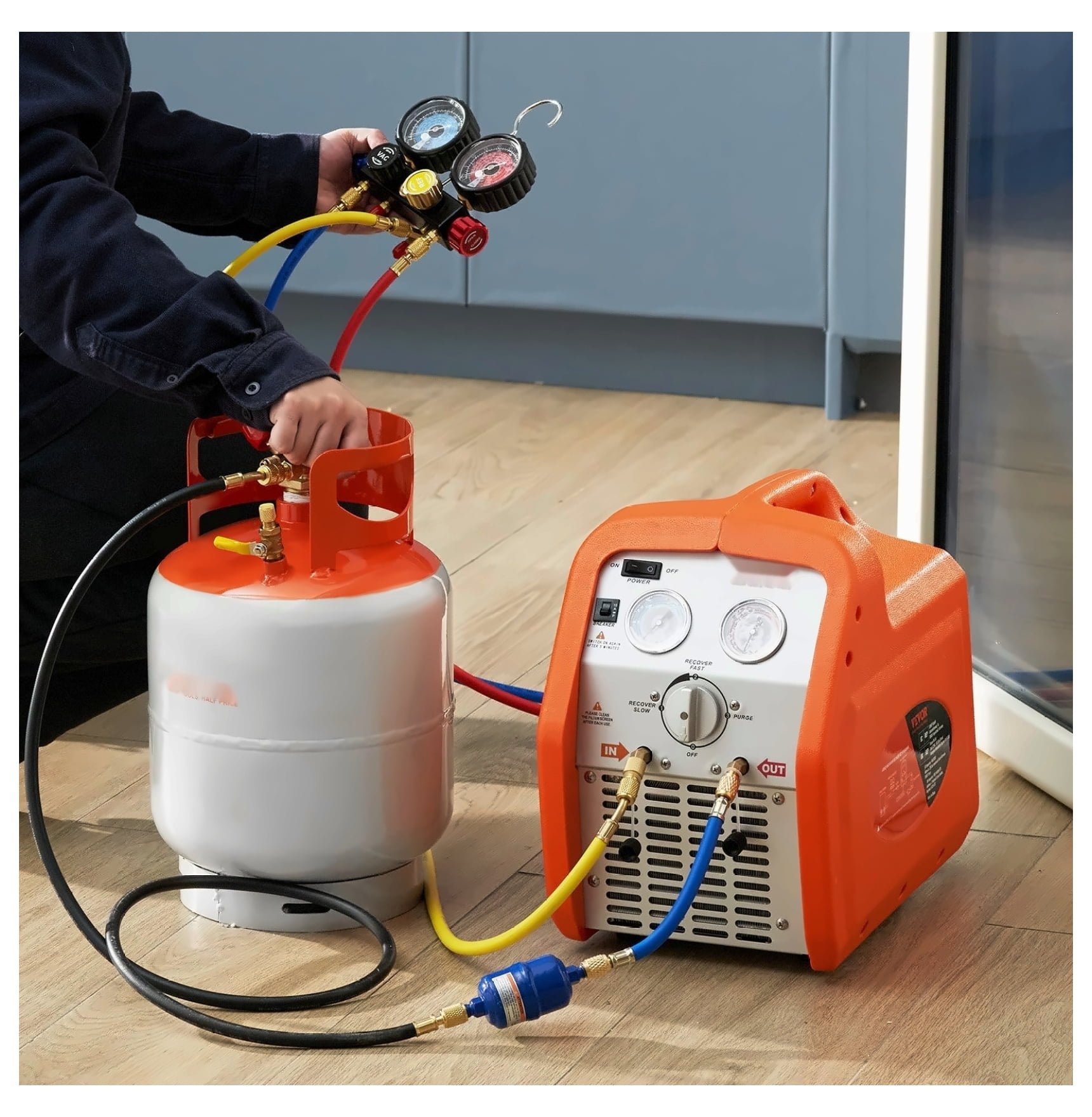 Refrigerant Recovery Tank 50 LBS, 400 PSI - R22/R134A/R410A, Portable Cylinder with Y-Valve & Adapters, High-Sealing Recovery Can for AC Service