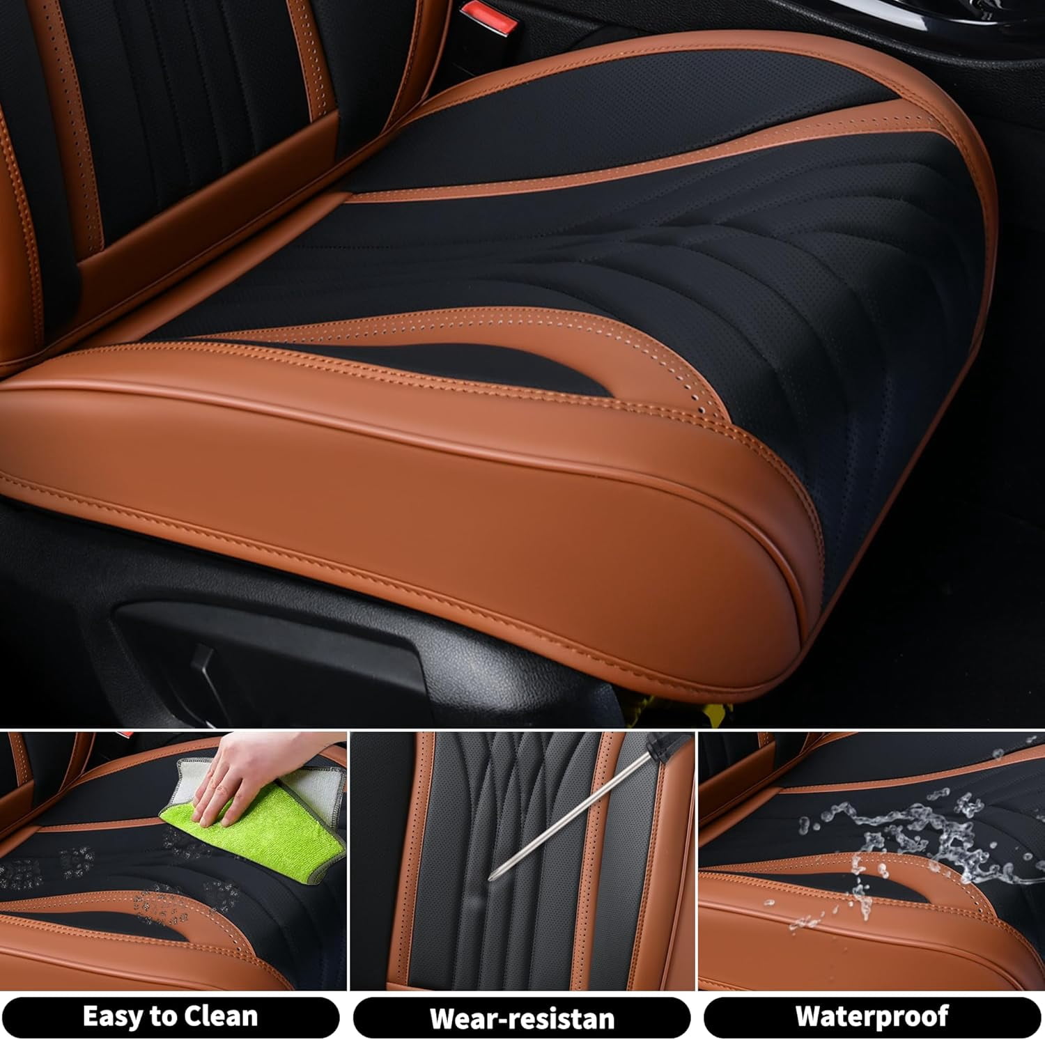 FLORICH Car Seat Covers Front Pair, Luxury Design Seat Protectors, Universal Auto Interior Accessories Fit for Most Cars, Black & Brown