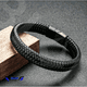 thumbnail image 4 of Pulsera Piel Genuina Acero Inoxidable Masculino Negro Trenzada Hebilla Magnética Cuero Hombre, 4 of 6