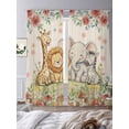thumbnail image 3 of Cartoon Animal Rose Sheer Curtains 2 Panels Set Retro Cute Lion Elephant Giraffe Zebra Mushroom Sheer Window Curtains Light Filtering Rod Pocket Voile Drapes for Bedroom Living Room 52"X96", 3 of 9
