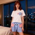thumbnail image 2 of Estilo de Verano Conjunto de Ropa de Dormir para las Mujeres de Manga Corta Tops Y Pantalones Cortos 2 Piezas de Pijamas, Suelto Elástico de la Cintura de la Moda Conjunto para el Hogar Casual, 2 of 9