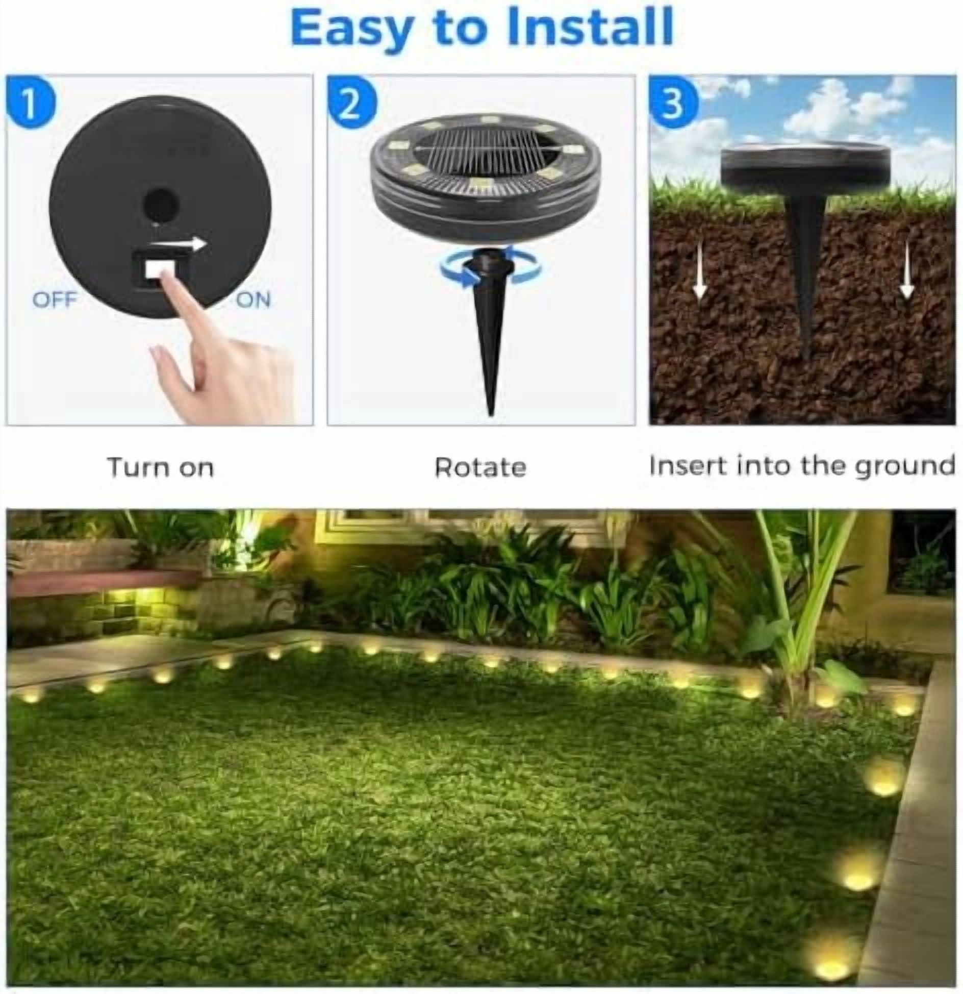 Peasur 24 Pack Solar Ground Lights Outdoor (Warm White), Solar Disc Lights, Flat Solar Lights