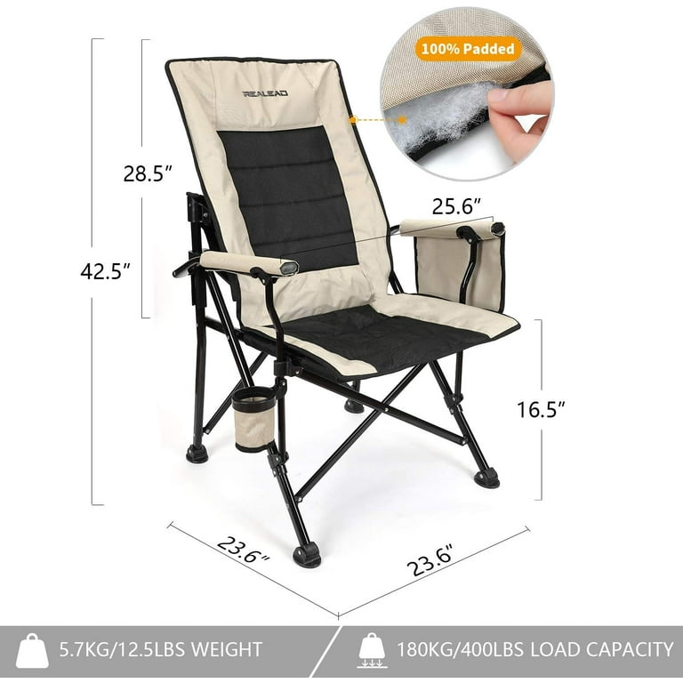 400 lbs. Weight Capacity Folding Chair with Cushion by BrylaneHome in Taupe Extra Wide Seat w/ Free Seat Cushion