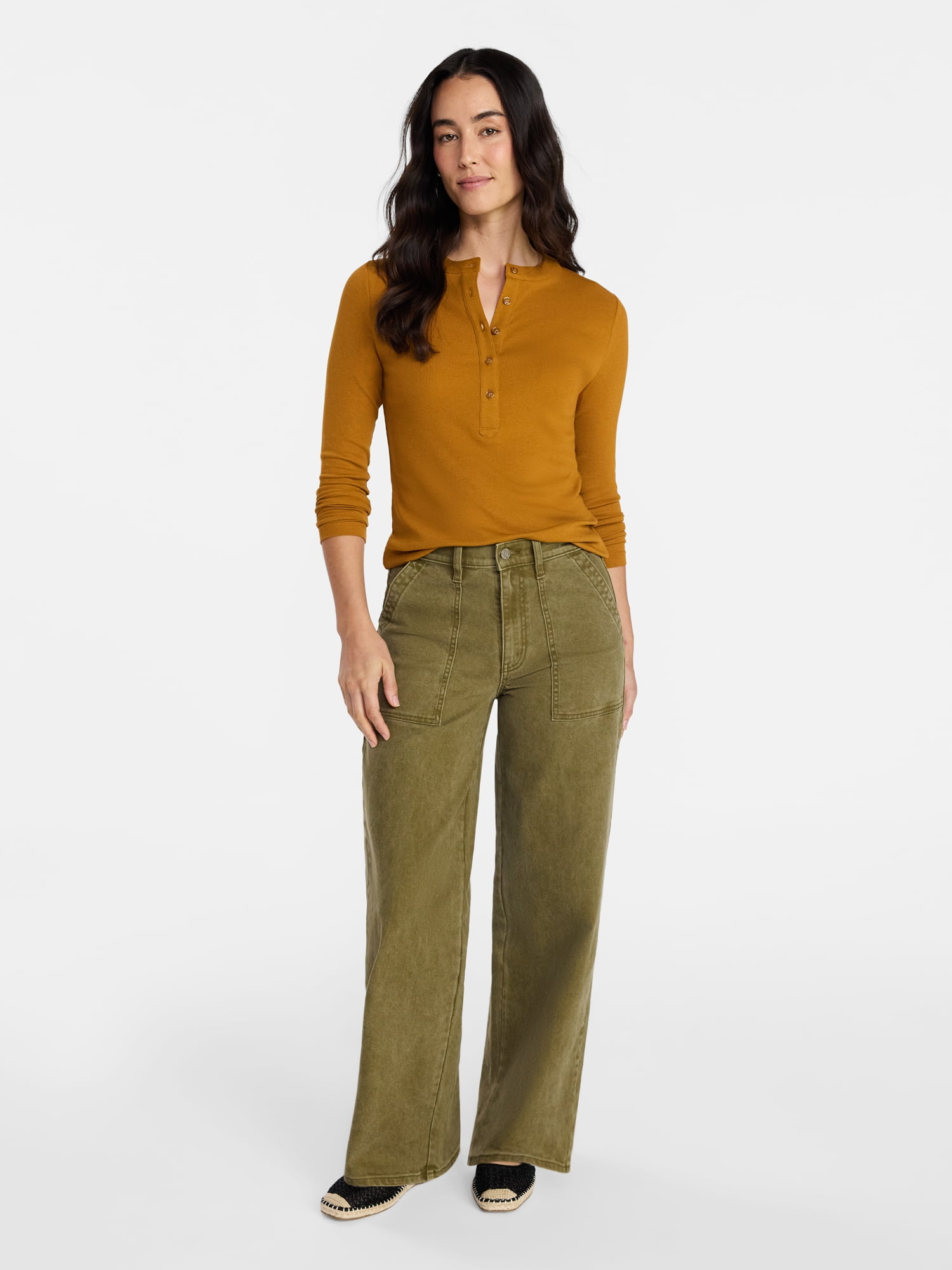 Time and Tru Women's Wide Leg Utility Trousers, 31" Inseam, Sizes 0-20