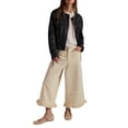 thumbnail image 3 of Women Ruffle Hem Wide Leg Jeans Mid Rise Cropped Denim Pants with Pockets Cream White XL, 3 of 9