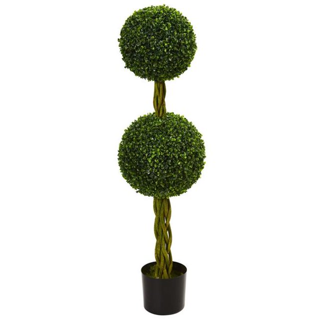 Nearly Natural 5521 4 ft. Boxwood Double Ball Artificial Topiary Tree with Woven Trunk UV Resistant