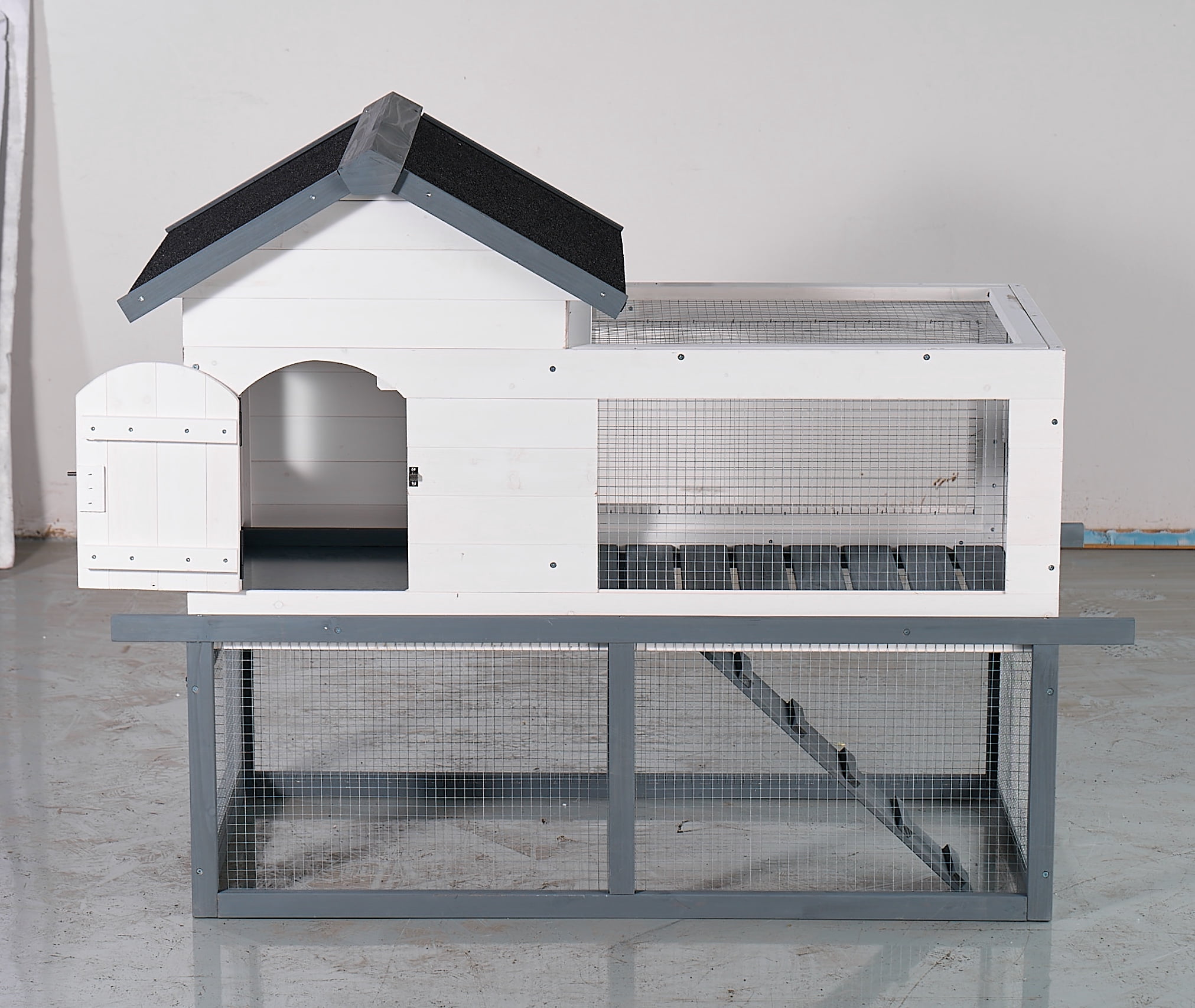 53" Double-Tier Wooden Waterproof Chicken Coop And Rabbit Hutch Complete With A Roof, Stairs, Removable Cleaning Tray, Suitable For Small To Medium Pets