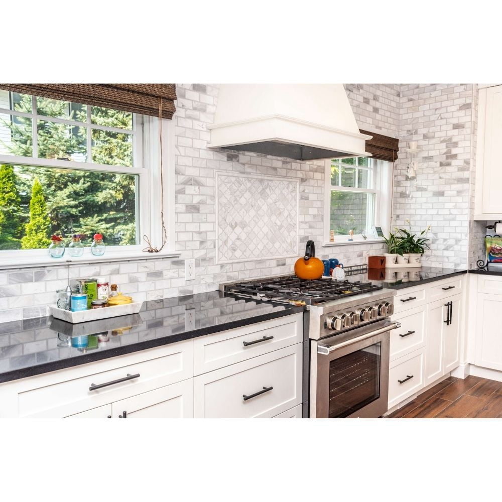 The Tile Life Santorini Beveled 2" x 4" Volakas Polished Marble Brick Mosaic Wall Tile 1 Sheet