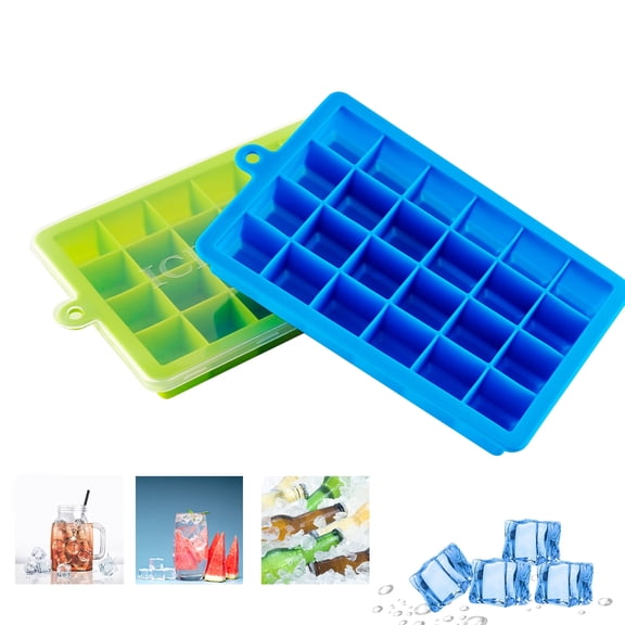 Ice Cube Tray, 2 Pack Silicone Ice Cube Trays with Removable Lid, 24 Cavities Ice Trays for Freezer, Easy-Release Flexible Ice Cube Molds