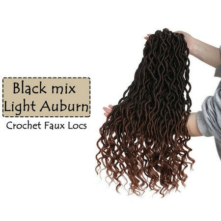 S-noilite Wavy Faux Locs Braids 20Inch Real Faux Locs Crochet Hair with Curly Ends Goddess Crochet Synthetic Braiding Extensions Black mix auburn-20