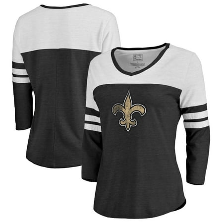 New Orleans Saints Helmet Logo New Orleans Saints NFL Pro Line by Fanatics Branded Women's Distressed Primary Logo Three-Quarter Sleeve Raglan Tri-Blend T-Shirt - Black ()