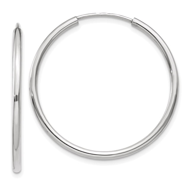 14k White Gold Endless Tube Hoop Earrings Round