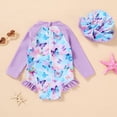 thumbnail image 3 of Younger Tree Baby Girl Swimsuit Long Sleeve Rash Guard One Piece Swimwear Hat Bathing Suit Set for 6-12 Months, 3 of 6